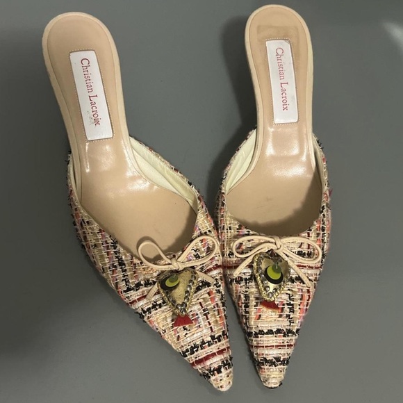 Christian Lacroix Shoes - Christian Lacroix Tweed Pointed-Toe Mules NO RETURNS